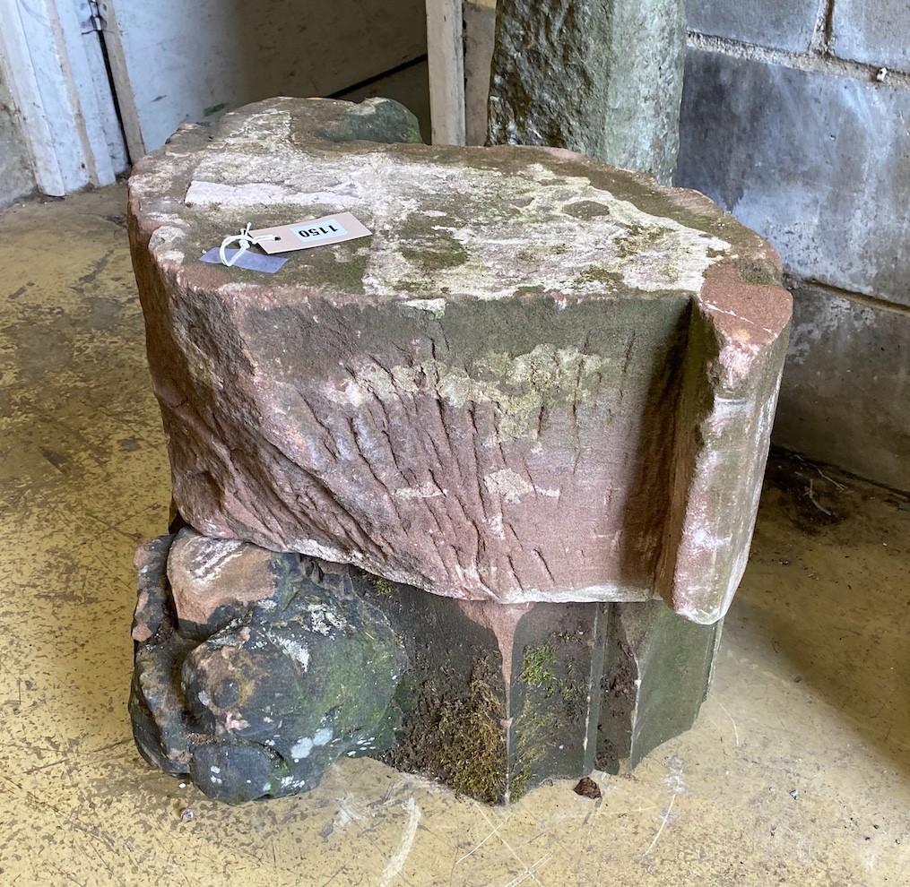 Two carved stone corbels, length 51cm, height 25cm